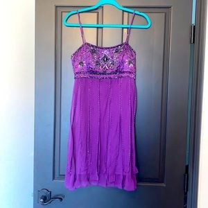 Sue Wong purple beaded fringe cocktail dress
